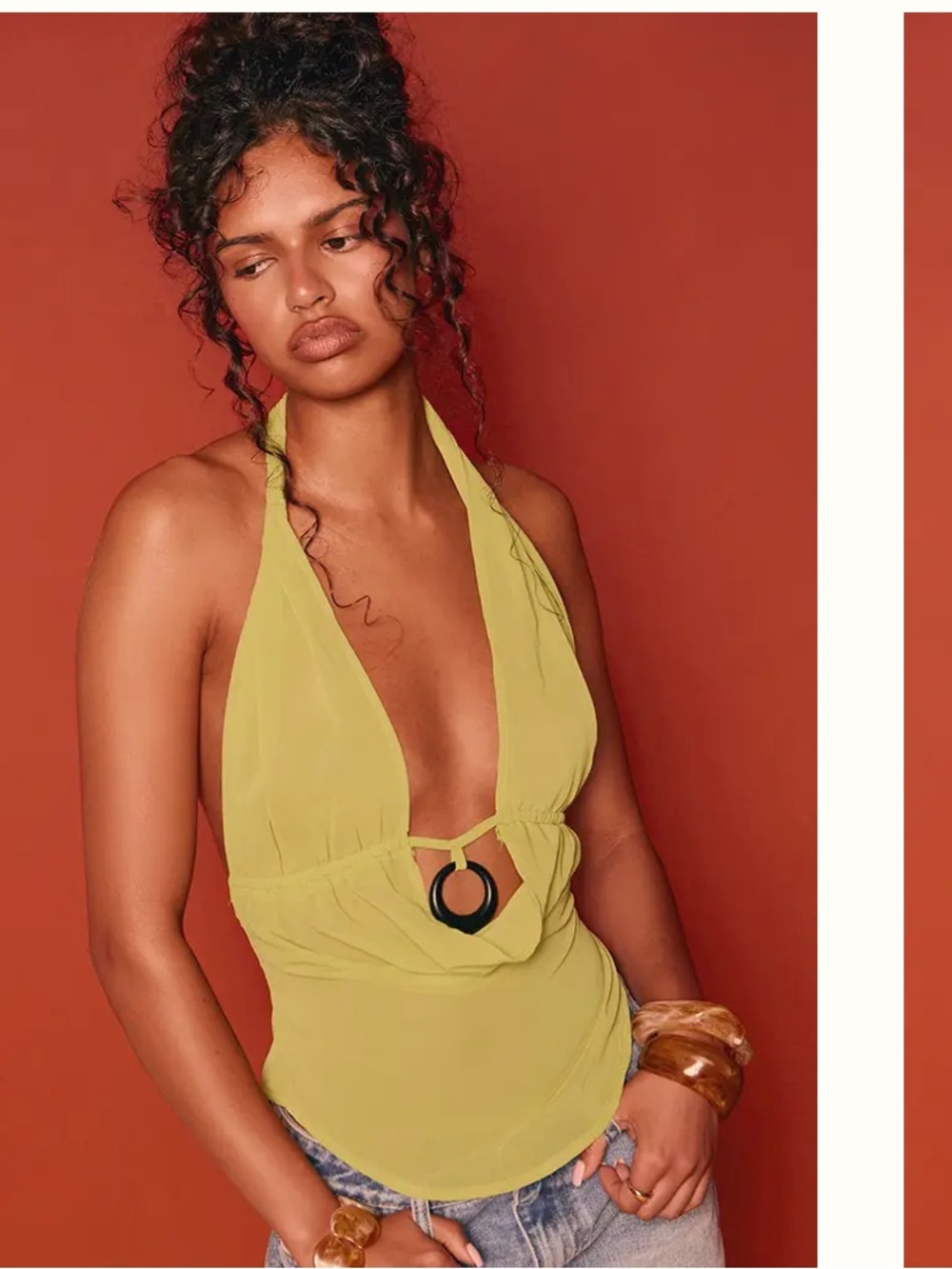 PrettyLittleThing Lime Halter One-Piece with Black Ring Detail